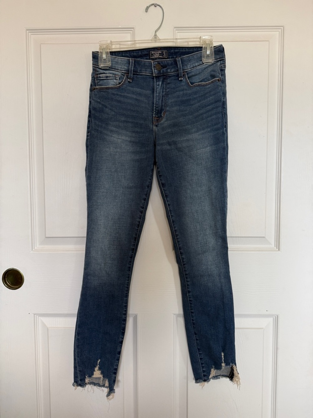 Abercrombie & Fitch Medium Blue ankle Skinny Jeans with Distressed Hem